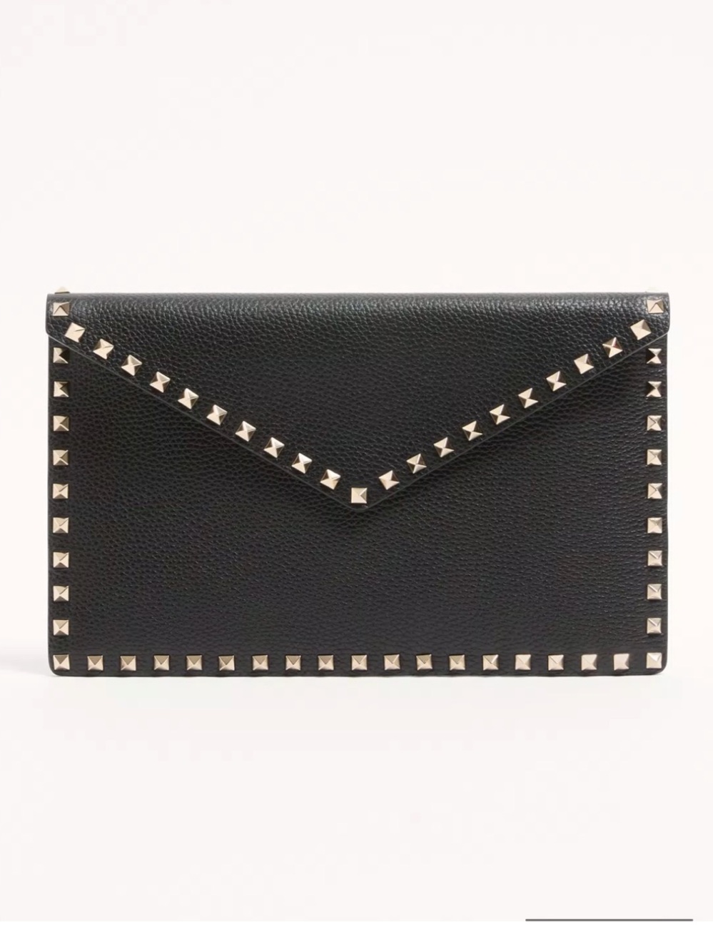Valentino Rockstud Grainy Calfskin Envelope Clutch - Black with Gold Studs